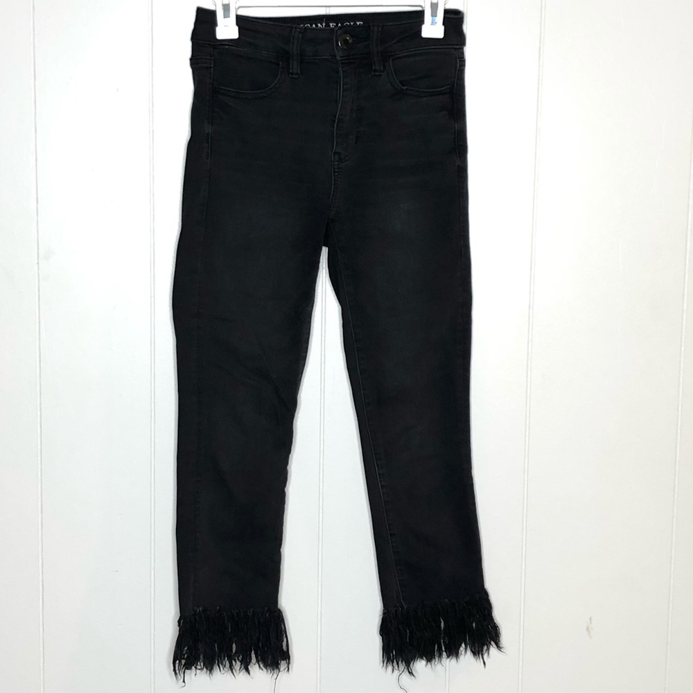 Black Crop Fringe Jeans